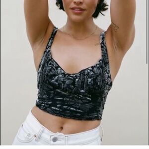 Urban Outfitters Black ruched velvet tank top size S cropped